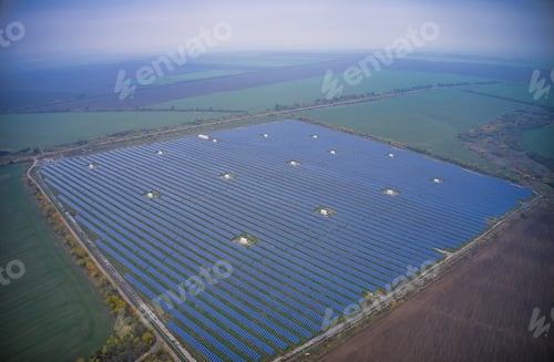 Preview: Fly over a renewable solar power plant with sun in Ukraine