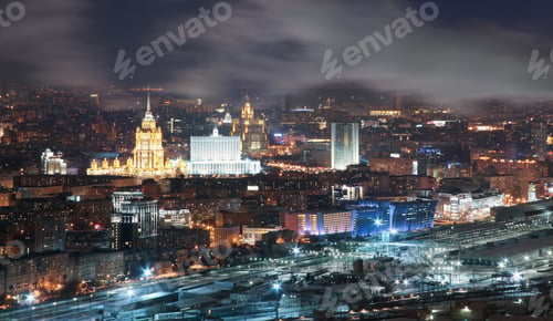 Preview: View from the roof tops in the winter on night city Moscow