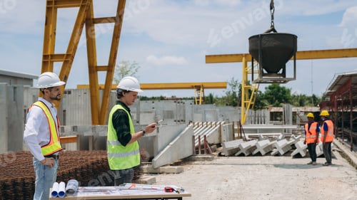 Preview: Engineer is holding a walkie talkie for talk with worker.