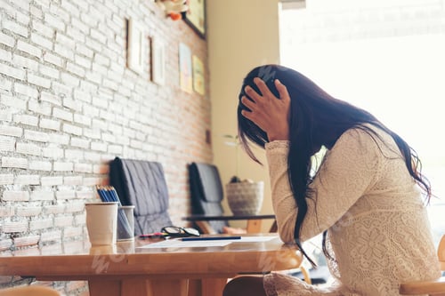Preview: Asian businesswoman overworked at office stressful anxiety with serious problems. Woman exhaustion