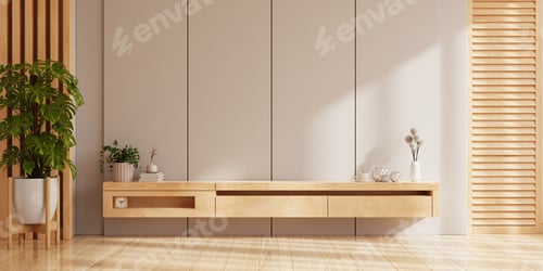 Preview: Cabinet TV wall mounted with decoration in living room and white wall