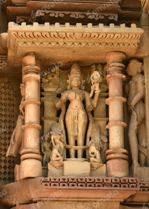 Preview: Stone carving sculptures Javari Temple, Khajuraho, a UNESCO world Heritage site, India.