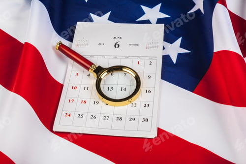 Preview: Calendar with july month on american flag. Independence day.
