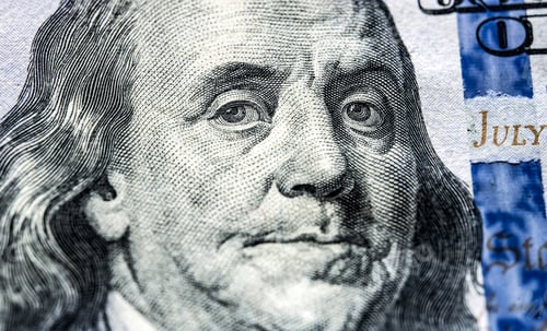 Preview: Portrait of Benjamin Franklin on one hundred dollars banknote