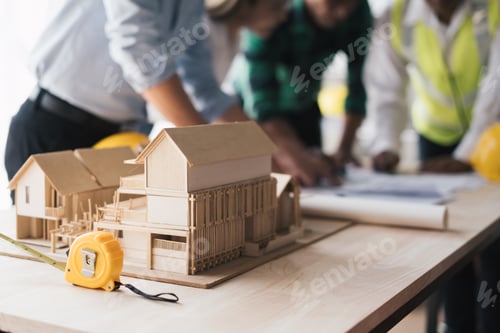 Preview: Close up view of Engineers and Architect working together on construction project.