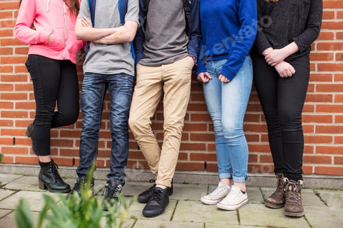 Preview: A group of friends lined up against a brick wall