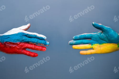 Preview: Flags of Ukraine and Russia The flag on the hands move away from each other.