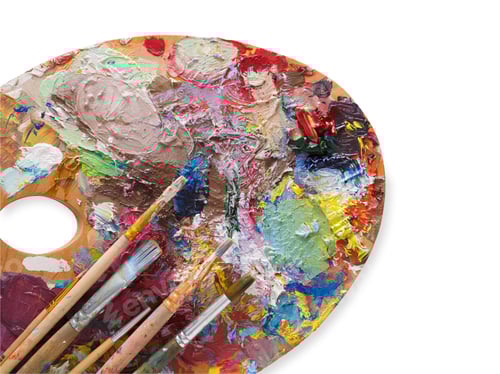 Preview: Palette of Colorful Paints and Paintbrushes
