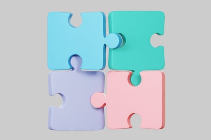 Visualização: Peças de quebra-cabeça com diferentes cores e formas