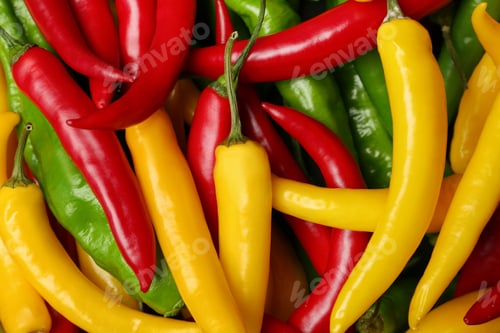 Preview: Ripe hot chili peppers as background, closeup