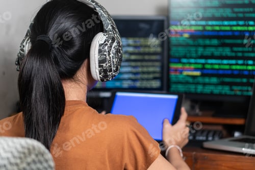 Preview: User Interacting with Tablet in Tech Environment