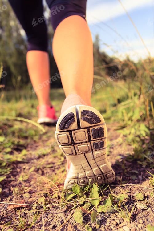 Preview: Walking or running legs in forest, adventure and exercising