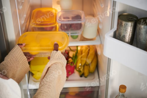 Preview: Woman Taking Container from Fridge