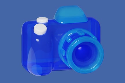 Preview: Blue camera with lens and viewfinder
