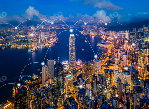 Preview: Hong Kong Downtown, China. Financial district in city in Asia. Skyscraper buildings