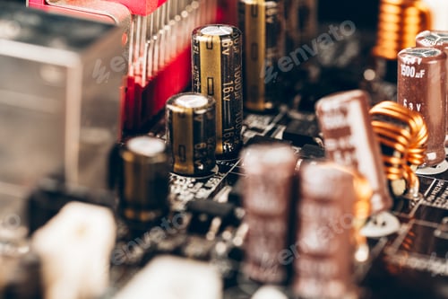Preview: Computer electronic circuit board with processor close up
