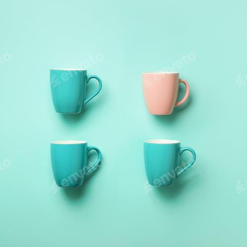 Preview: Pattern from blue cups over blue background. Square crop. Birthday party celebration, baby shower
