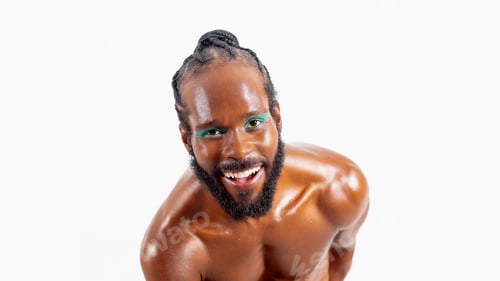 Preview: Smiling african-american bearded gay man close up portrait