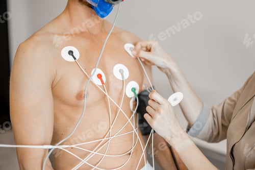 Preview: Torso of man athlete with electrodes