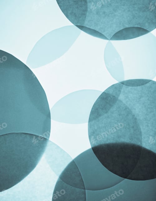 Preview: Overlapping circular shapes in various shades of blue.