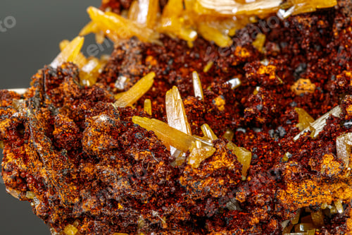 Preview: macro mineral Wulfenite stone on a black background