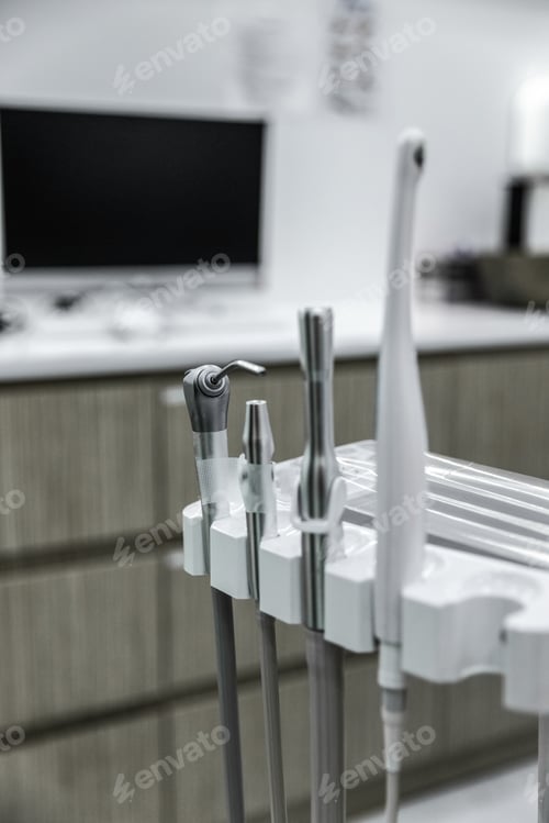 Preview: Equipment and dental instruments in dentist's office. Tools close-up. Dentistry. Stomatological
