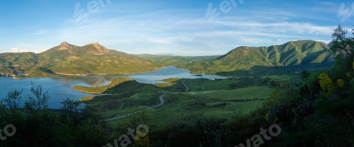 Preview: Panoramic Lake view with Lagarin, Las Grajas and Cerro Coros Mountains - Zahara de la Sierra, Spain