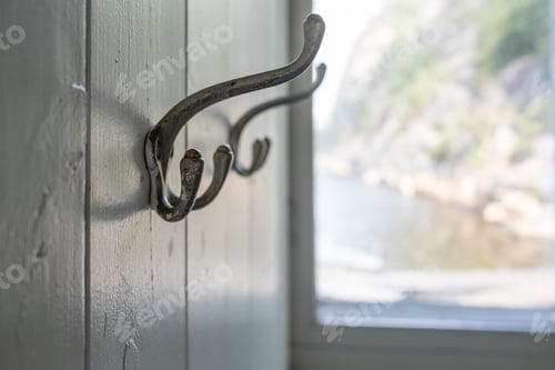 Preview: Elegant Metal Coat Hooks on Painted Wood