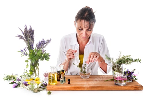 Visualização: mulher e óleos essenciais