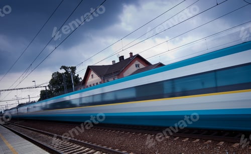 Preview: Fast train passing by (motion blur is used to convey movement; c
