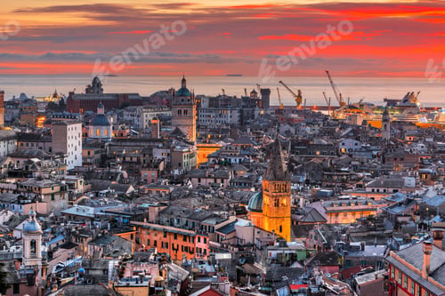 Preview: Genova, Italy Downtown Skyline with Historic Towers