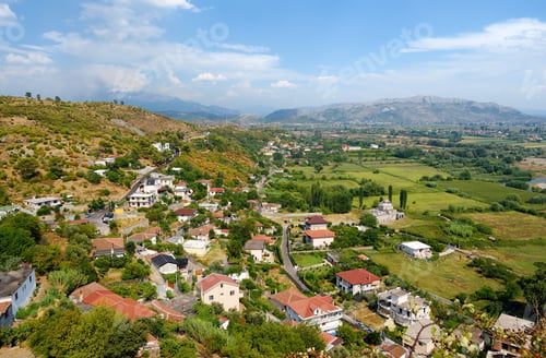 Preview: Picturesque view of neighborhoods Skodra in Albania on the background of mountains