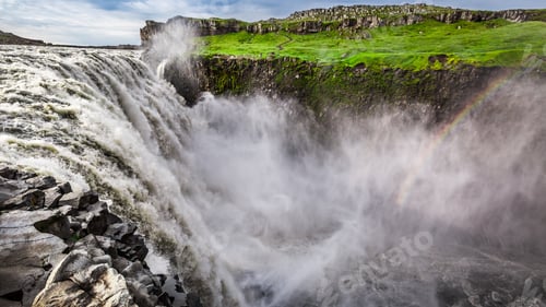 Preview: Great waterfall Dettifoss in Iceland in summer