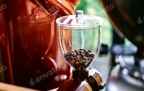 Preview: Close-up view of coffee grinder in a coffee shop