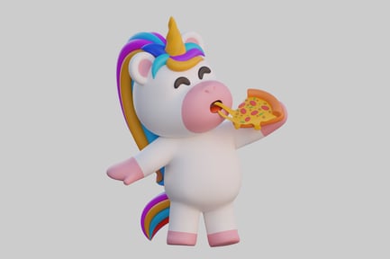 Preview: Cartoon unicorn eating pizza slice