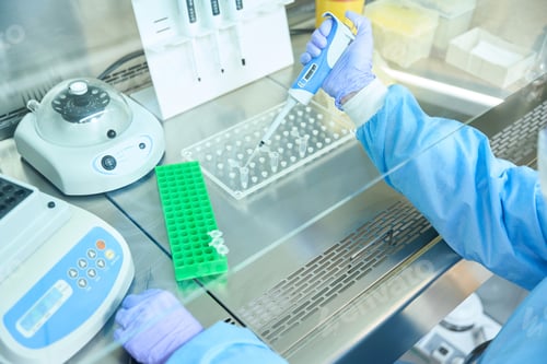 Preview: Virologist collects liquid with a special pipette with a dispenser