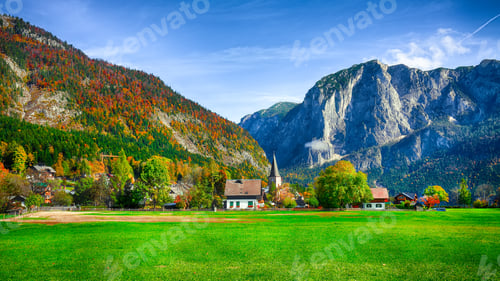 Preview: Sunny morning on the village Altaussee Alps Austria Europe