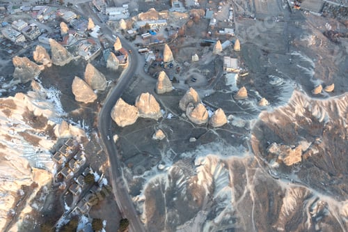 Preview: View of the mountains of Cappadocia valley from the height of a hot air balloon