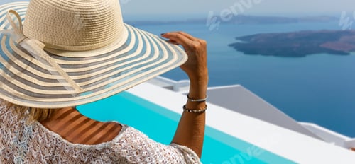 Preview: Woman on holidays in Santorini island