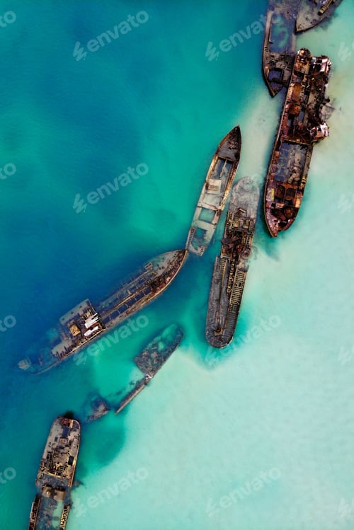 Preview: Vertical top shot of the shipwrecks of Moreton Island, Australia