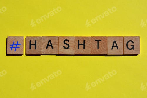 Preview: Hashtag, symbol and word as a banner headline with copy space