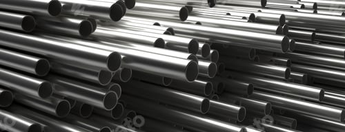 Preview: Pipes tubes steel metal, round profile, stacked full background. 3d illustration