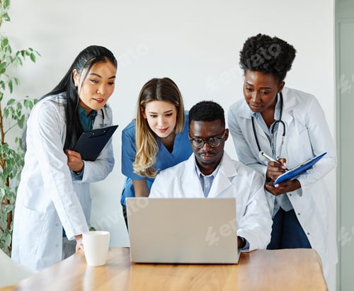 Preview: doctor hospital medical health medicine teamwork clinic healthcare laptop computer care team black