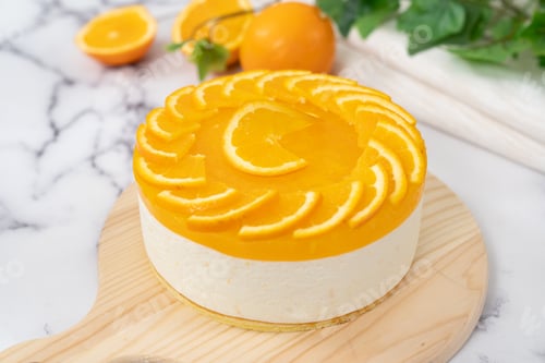 Preview: Delicious Orange Cake Dessert on Wood Cutting Board