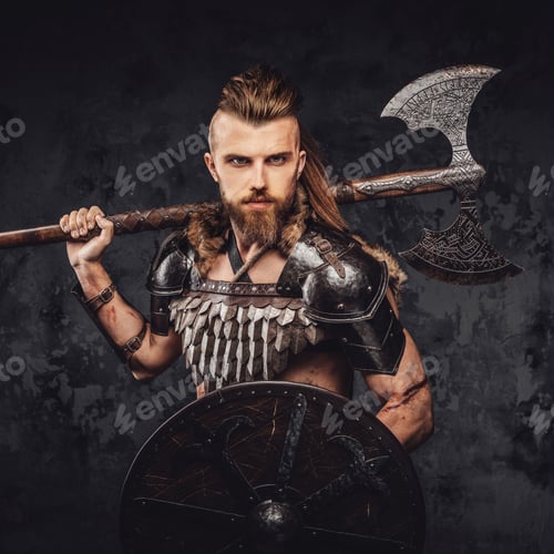 Preview: Bearded Viking warrior dressed in fur and light armor