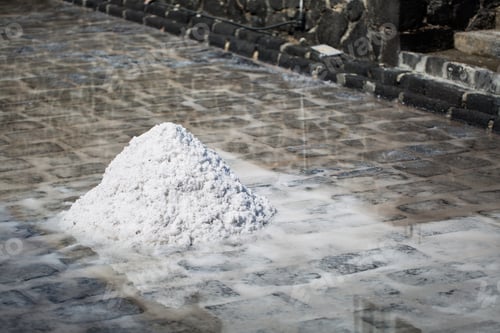 Preview: Fields of salt on the shores of the Indian ocean in Mauritius. The collection of salt