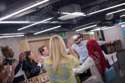 Preview: Young Multiethnic Business team using virtual reality headset