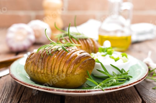Preview: Baked potato. Potato oven baked with garlic and rosemary