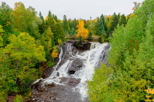Preview: Scenic view of Eagle River Falls on a rainy autumn day