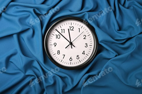 Preview: White clock over blue textile folded pleats